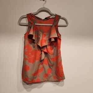 LOFT Floral Ruffle Tank Top - Orange and Tan